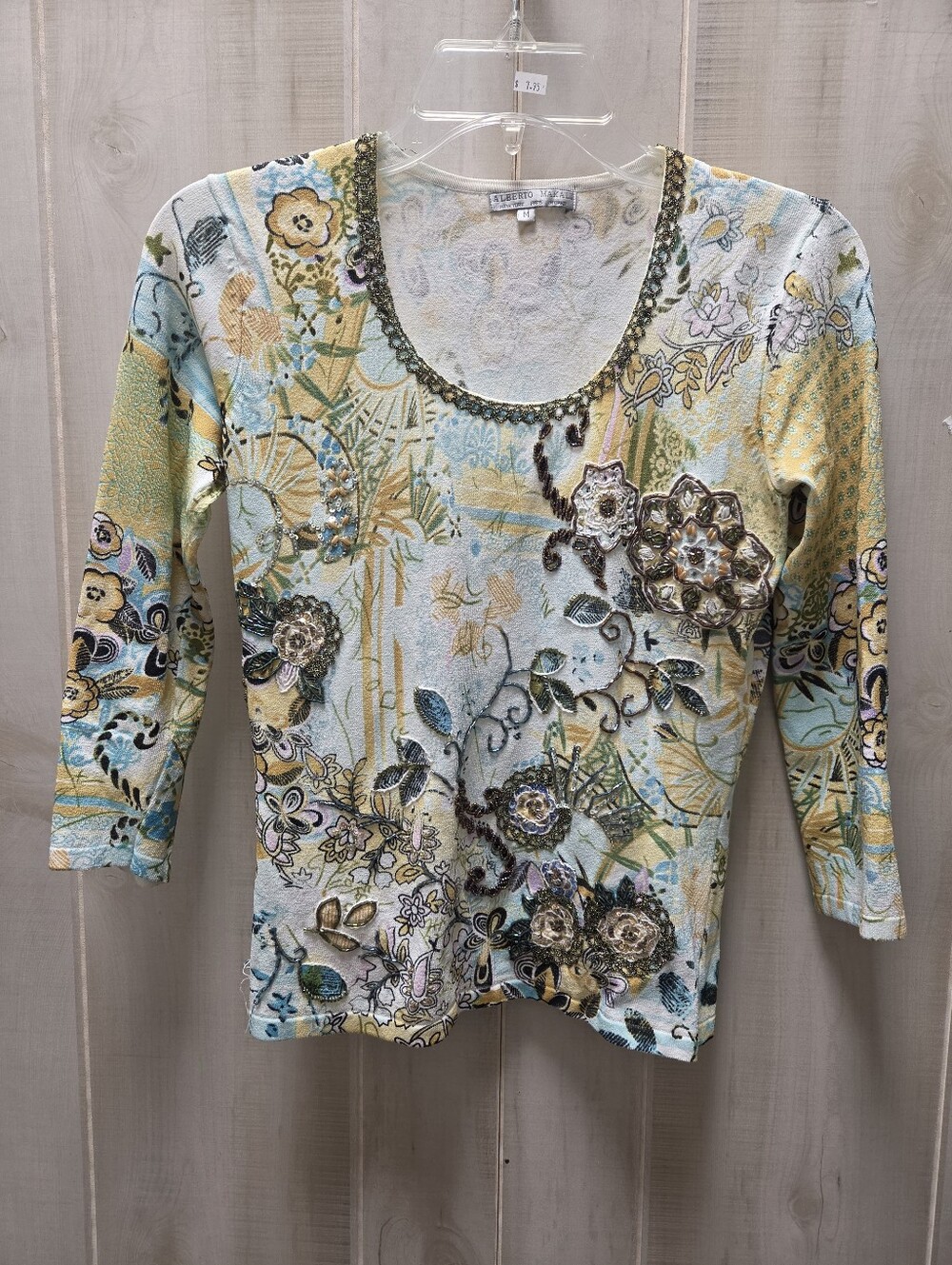 Alberto Makali Beaded Knit Top Mix Prints L VTG